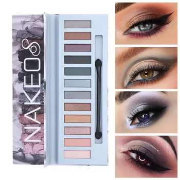 12-Color Cool Grey Smoky Eyeshadow Palette with Shimmer and Matte Earth Tones for Elegant European Makeup Looks