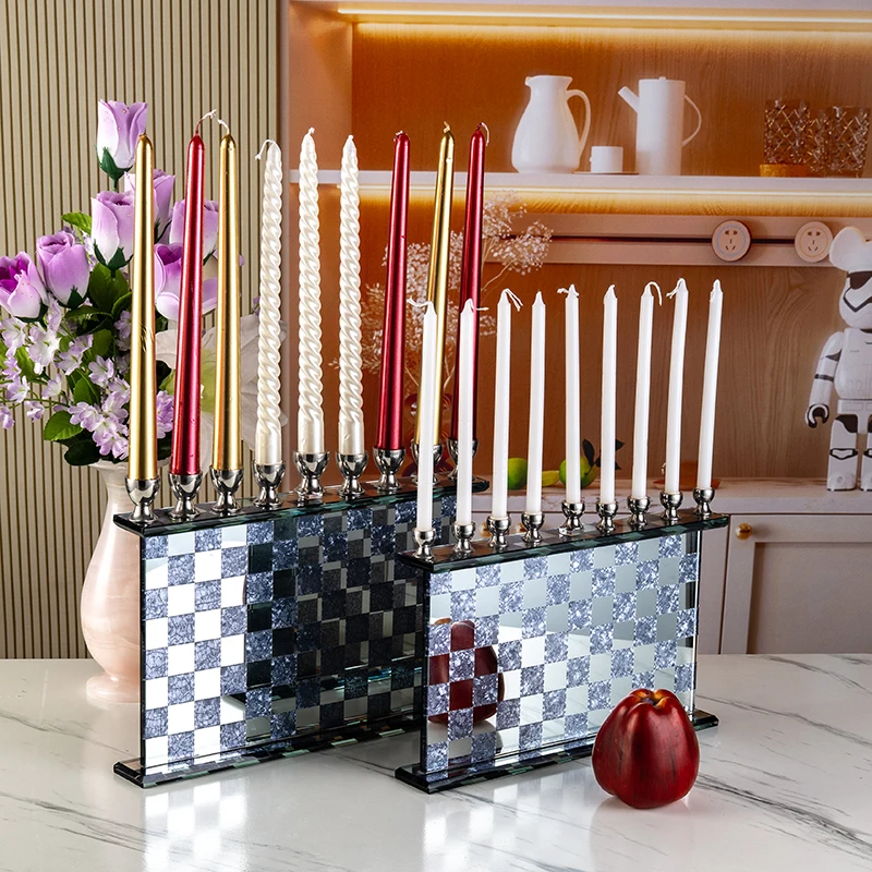 product small bridge silver mirror various sizes of glass candle holders wedding center home decoration crystal candle holders-4