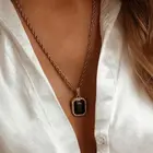 Necklace Gemstone Women Gold Square Pendant Crystal Necklace With Gemstone Black Stone