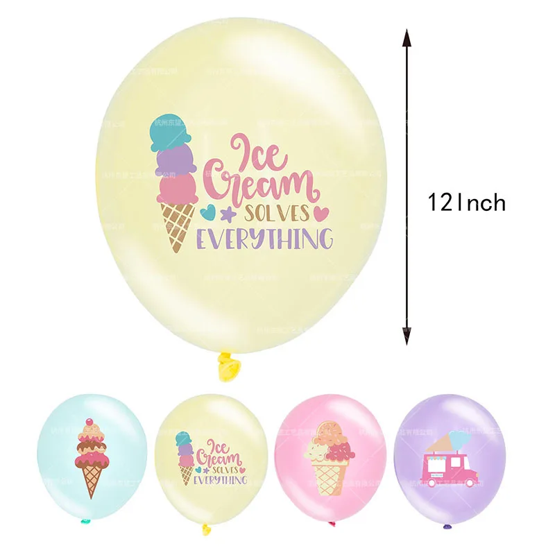 Macaron Ice Cream Theme Birthday Banner Latex Balloon Cake Topper Set Baby Birthday Party Decorations