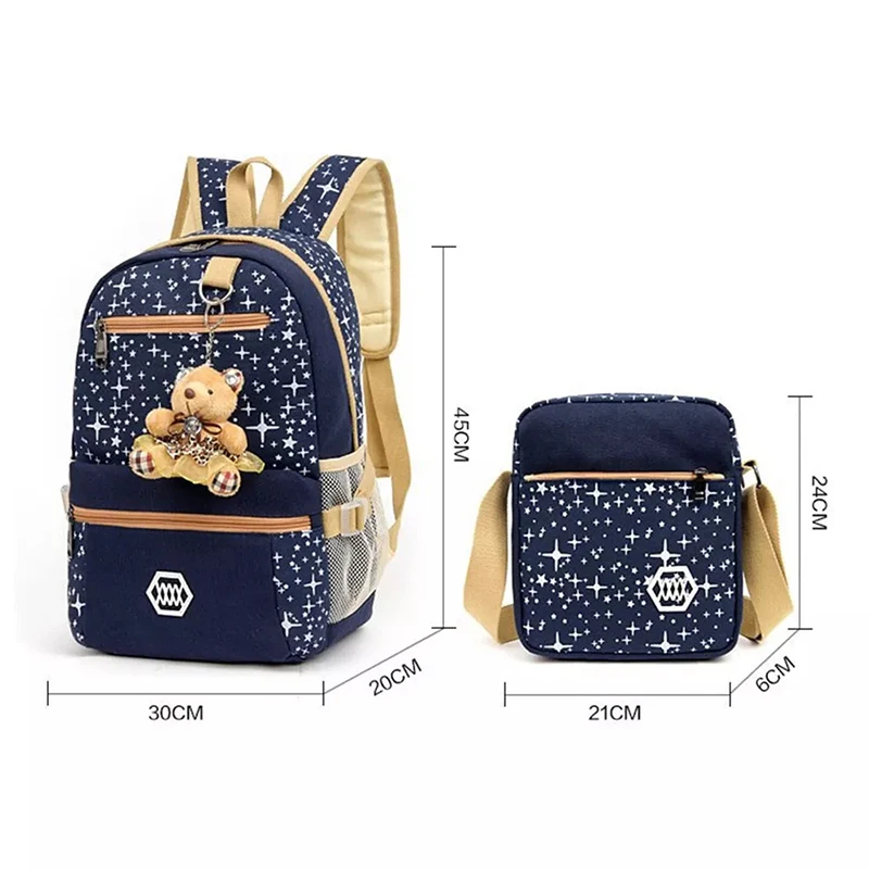 POP DUCK 3pcs/set School Bags for Girls Women Backpack School Bags Star Printing Backpack Schoolbag Women Travel Bag Rucksacks