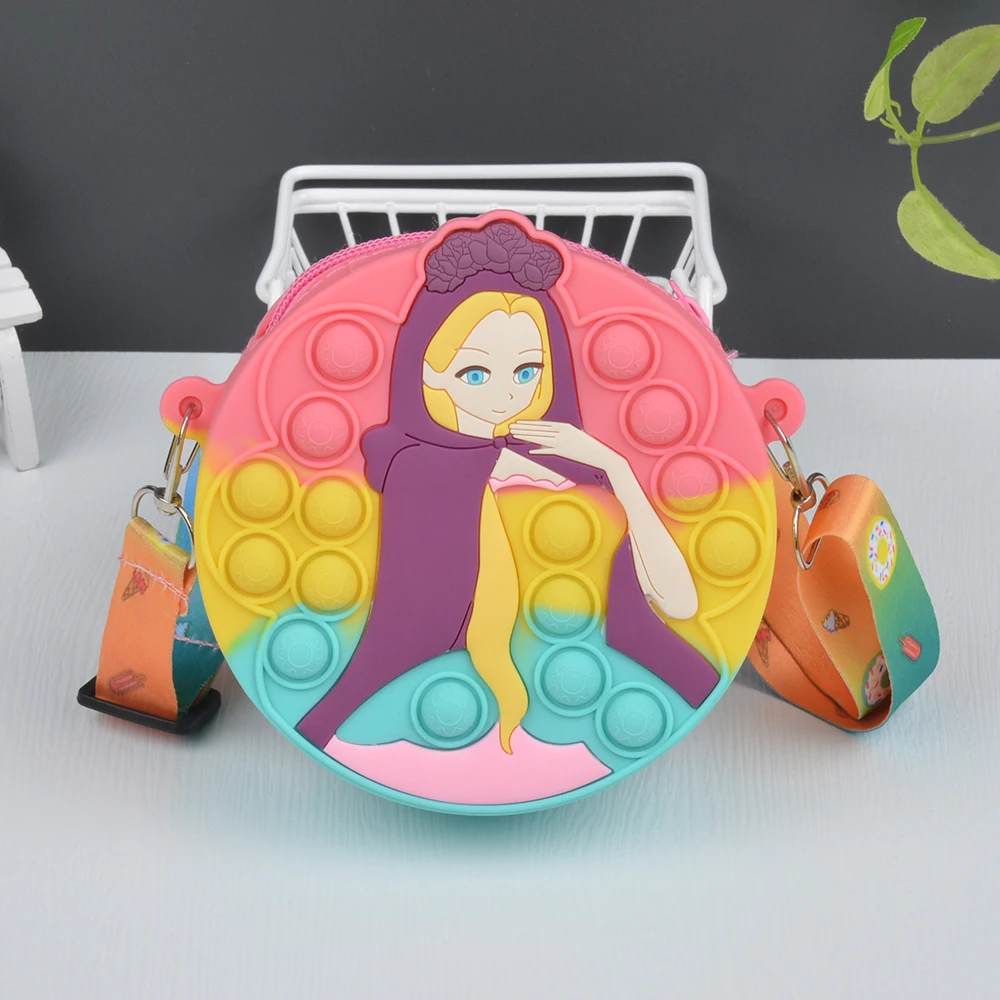 2023 New soft children's crossbody bag silicone purse girl cute pearl chain cartoon burst bag
