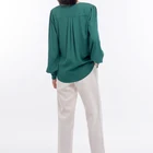 2021 new green women blouse long sleeve v neck office ladies' tops and blouse