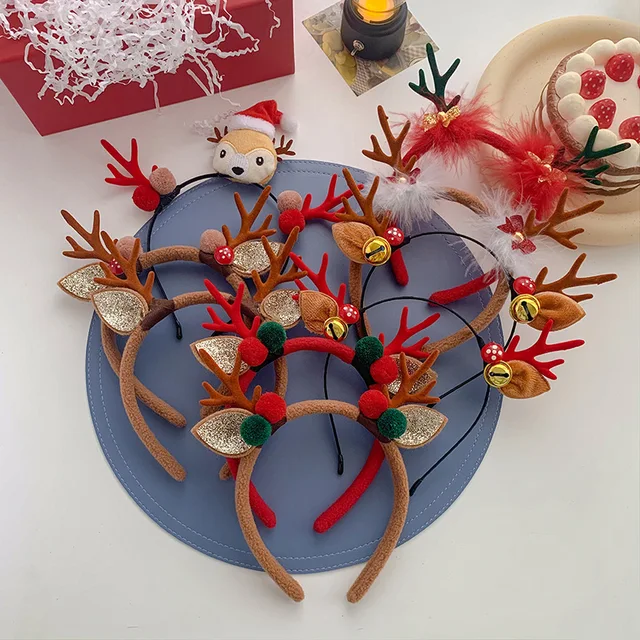 Deer Antler Christmas Headband Red New Event Party Party Elk Hair Ball Bell Christmas New Year Hair Accessories Hair Bands