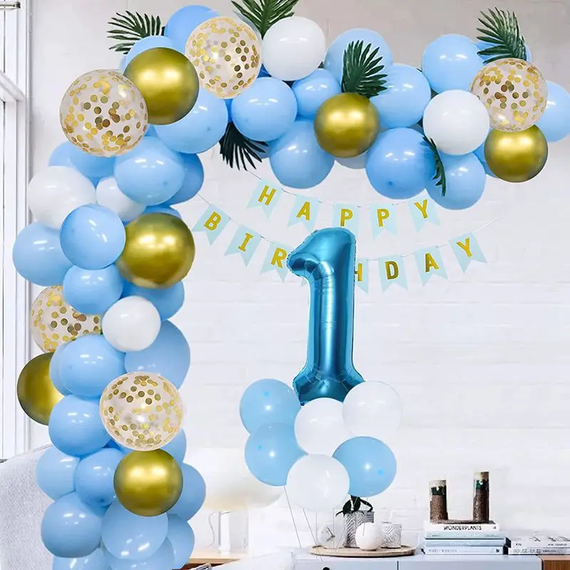 Background Decoration Birthday Sequins Latex Balloons Arch Shape Latex DIY Blue Balloons Boss Baby Birthday Decoration