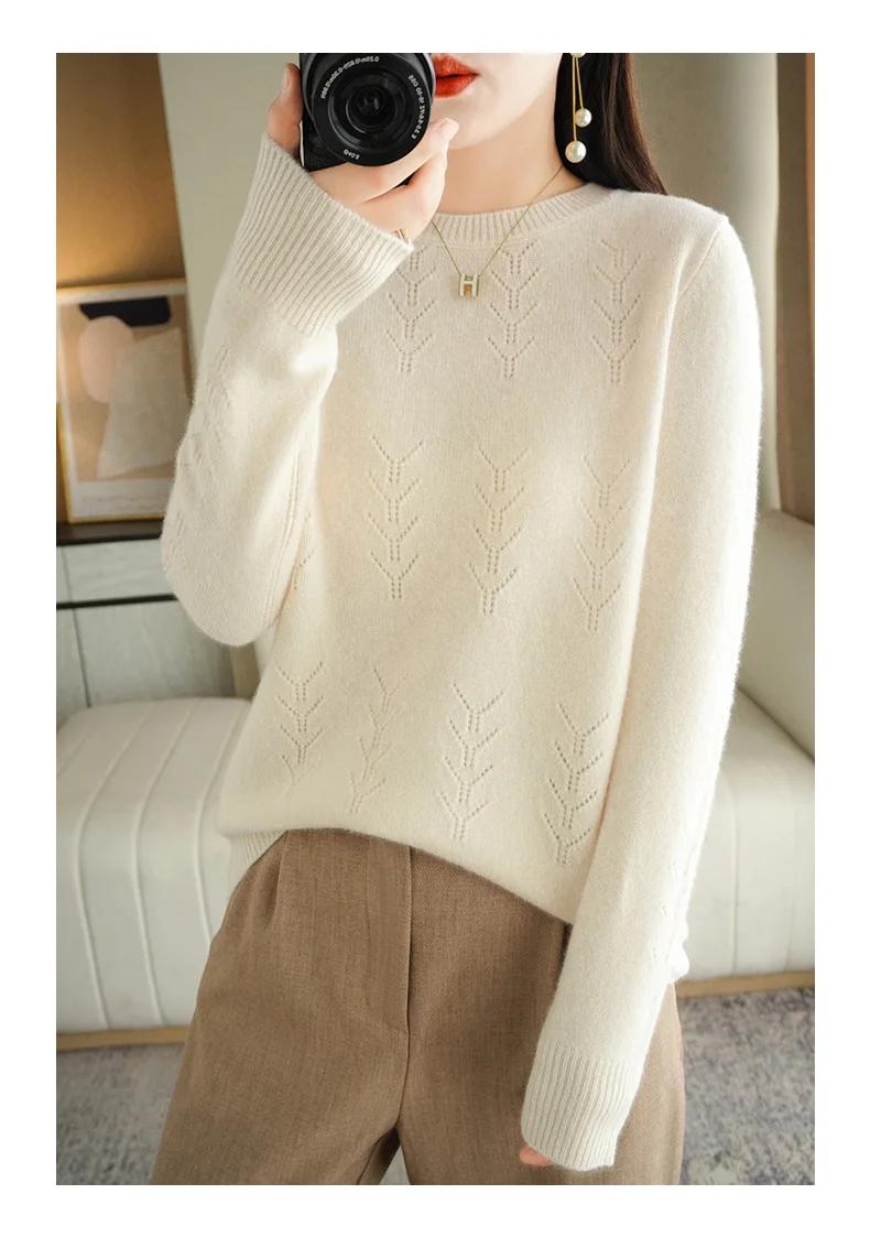 2023 New Sweater Women Long Sleeve Autumn and Winter Warm Loose Knit Pullover Solid Color Cashmere Base 3