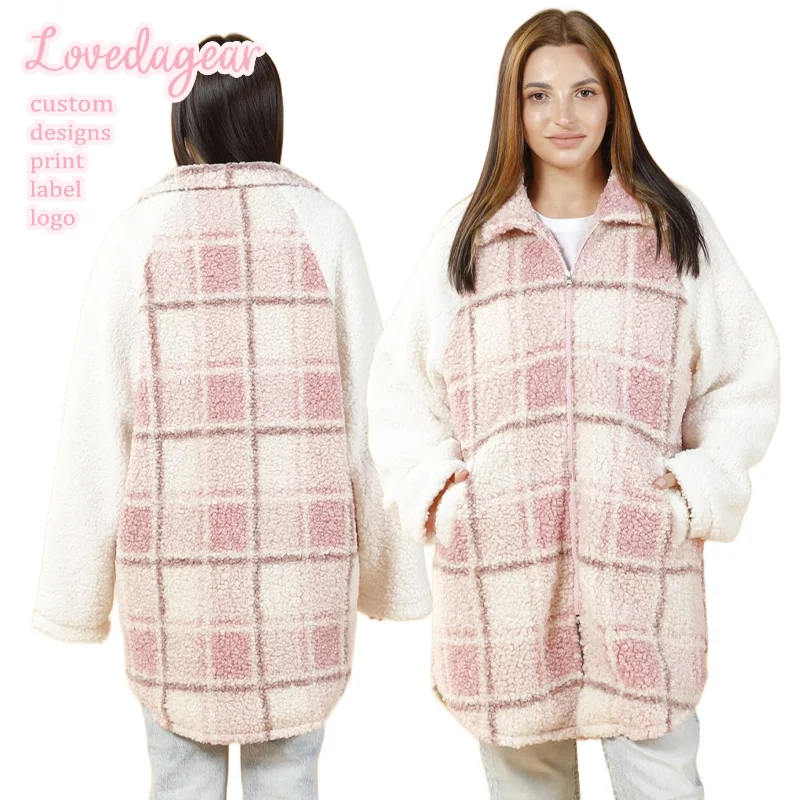 Wholesale Custom Western Long Sleeve Oversized Manufacturer Womens Fleece Sherpa Plaid Jacket Shacket