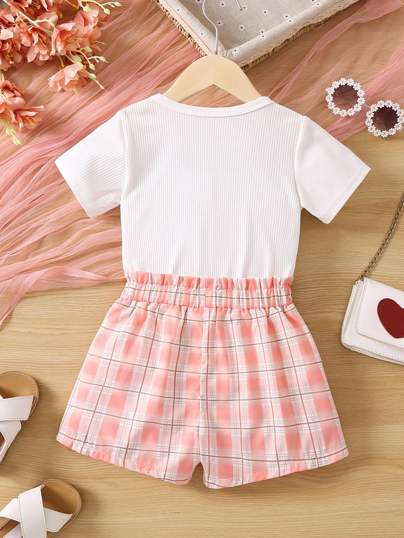 New trendy toddler little girl's clothing short sleeve shirts matching plaid shorts boutique children kids fashion sets