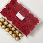 Clear YAGELI Custom Lucite Acrylic Preserved Rose Flower Box With Drawer