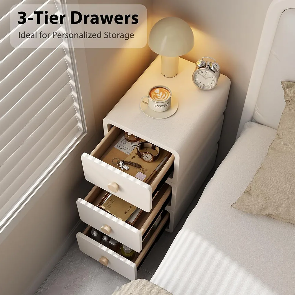Modern Minimalist White Nightstand with Drawersfor Bedroom Dorm Living Room Dining Apartment Use details