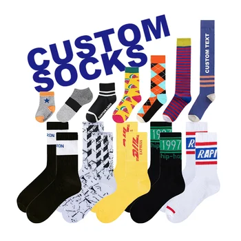 OEM fashion dress socks Custom logo mens basketball socks design white black 100% cotton bamboo crew sport socks for elites man