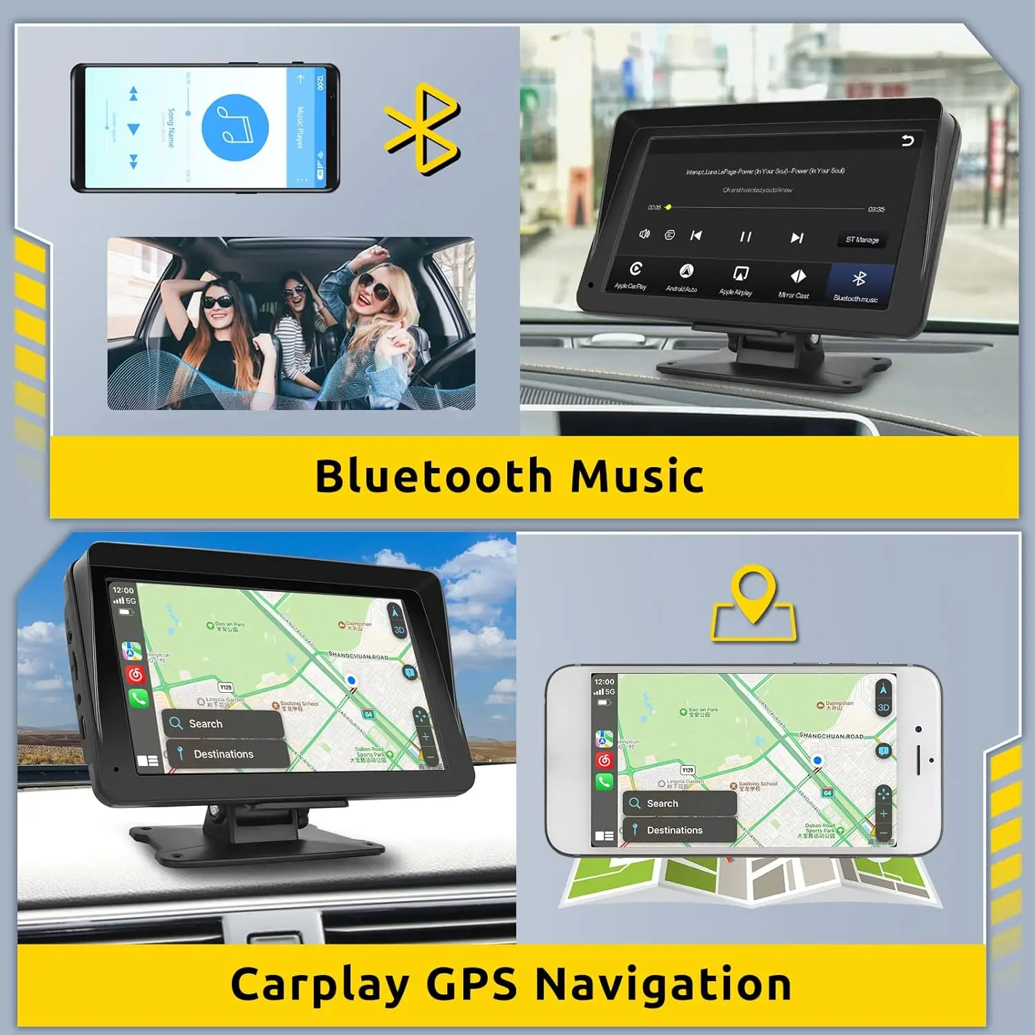 Portable Wireless Car Stereo 7 Inch Hd Carplay Touch Screen Mp5 Player portable carplay screen