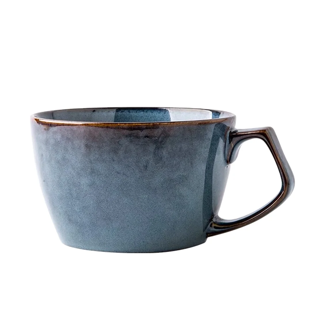 hand painting retro ceramic soup mug reactive glaze ceramic milk mugs 650ml soup bowls with handles