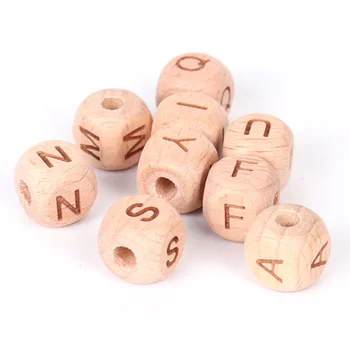 Custom Square Cube Letter Beads Loose Wooden Beech Bead Alphabet Letter Beads