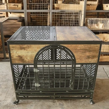 Professional High Quality Dog Kennel Small Open Top Dog Crate Double Doors Metal Wire Iron Mesh Animal Pattern Steel Dog Cage