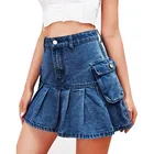 Skirts Women's Casual Slim A-line Pleated Ruffle Short Mini Denim Skirts