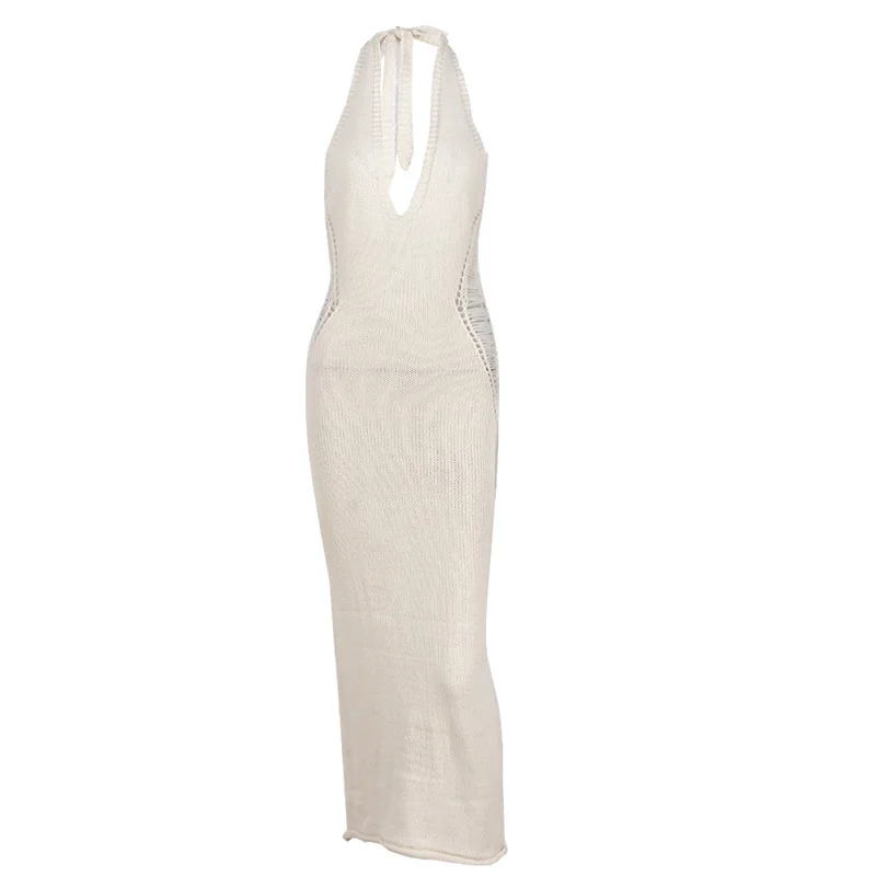 Summer Latest Women Hollow Out Dress Sexy V Neck Backless Sweater Dress For Bodycon Dress 2022