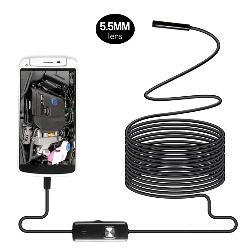 1/2M USB Endoskop 5,5mm Inspektion Kamera Hartes Kabel 6LED für Handy Android 