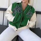 Jacket Fall 2021 New Women's Fashion Lapel Long Sleeved Jacket Loose Print Casual Baseball Uniform Jacket