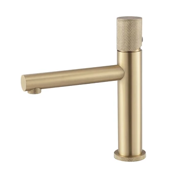 cUPC Modern Bathroom Sink Faucet Wash Basin Mixer Tap Single Handle Gold Faucet With Gridlines Design