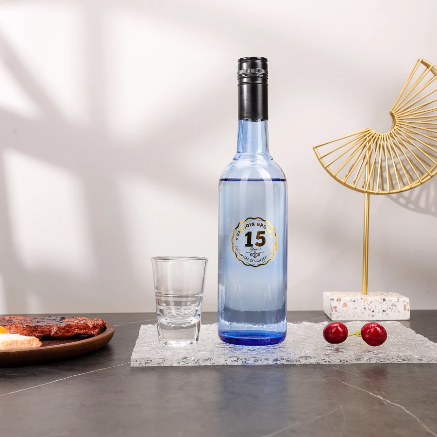 Classic 500ml Light Blue Color Cider Liquor Claret Round Gin Sake Vodka Glass Wine Bottle Storage ROPP Lid