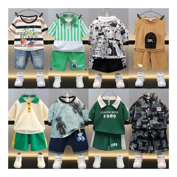 Children's boutique 2-piece boys' clothing set short-sleeved children's suit summer children's clothing baby clothes