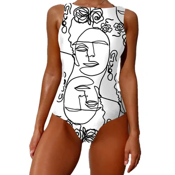 Short Strokes Face Lip Simple Swimsuit Sexy Lady Conservative Special Design Bathing Suit School Girl Jumpsuit Bikini