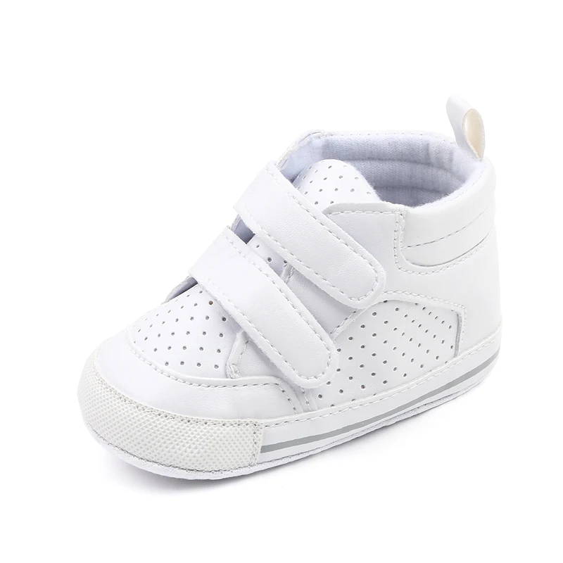 Spring and Autumn New 0-1 Year Old Baby PU Leather Solid Color High Top Mesh Breathable Baby Walking Shoes manufacture