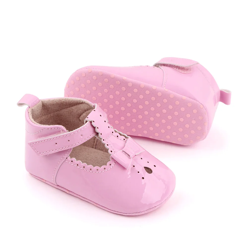 Spring and Summer Pure Color Hollow Shining PU Leather Baby Girls Soft Soled Princess Shoes manufacture