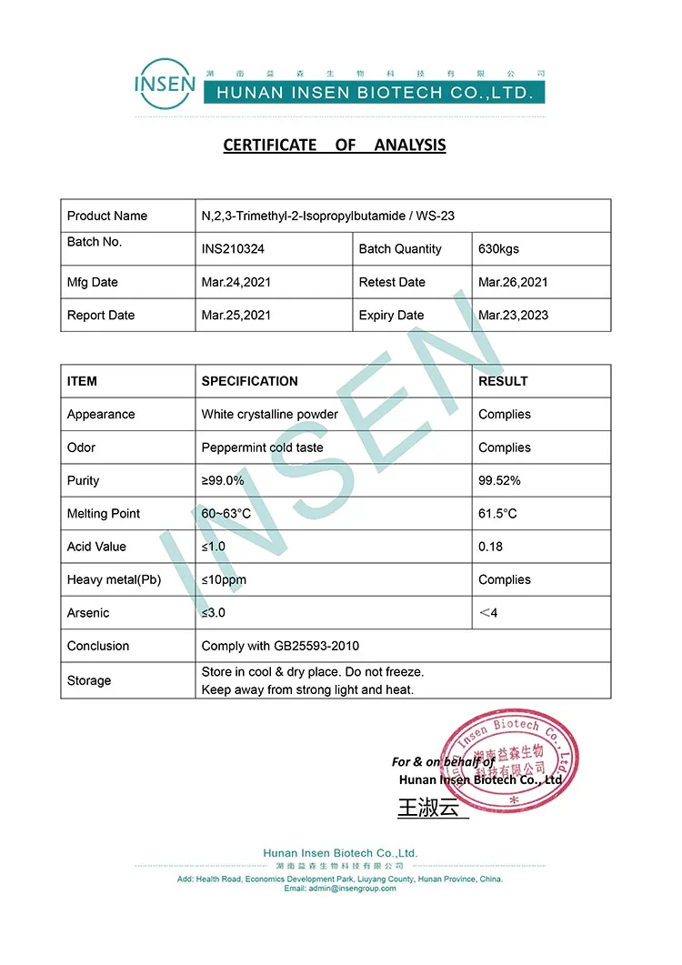 Bulk And Stable Stock Cooling Agent WS-23 Powder