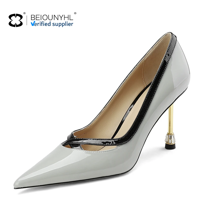 genuine leather Fashion Import Patent Leather Office Elegant Sexy Pointy Toe High Heel Pump For And Women's shoes