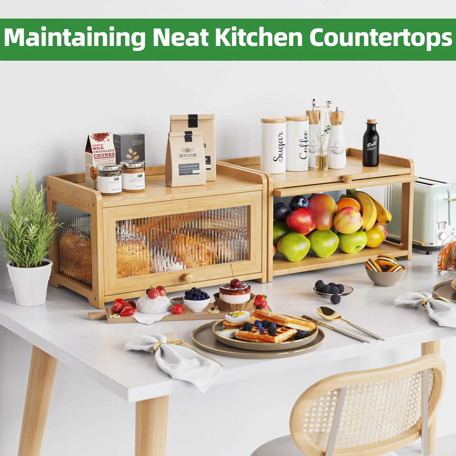 product large capacity bamboo bread box rectangle shape kitchen counters and bread storage containers organizer for kitchen cabinets-9