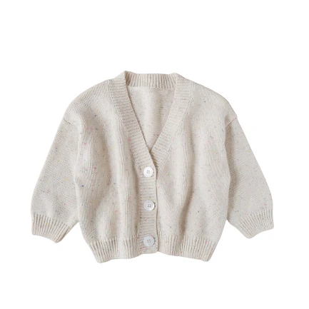 New style 2023 Kids Cardigan Soft Warm V-neck Sweater Long sleeve rainbow speckle cardigan with shell button knit baby