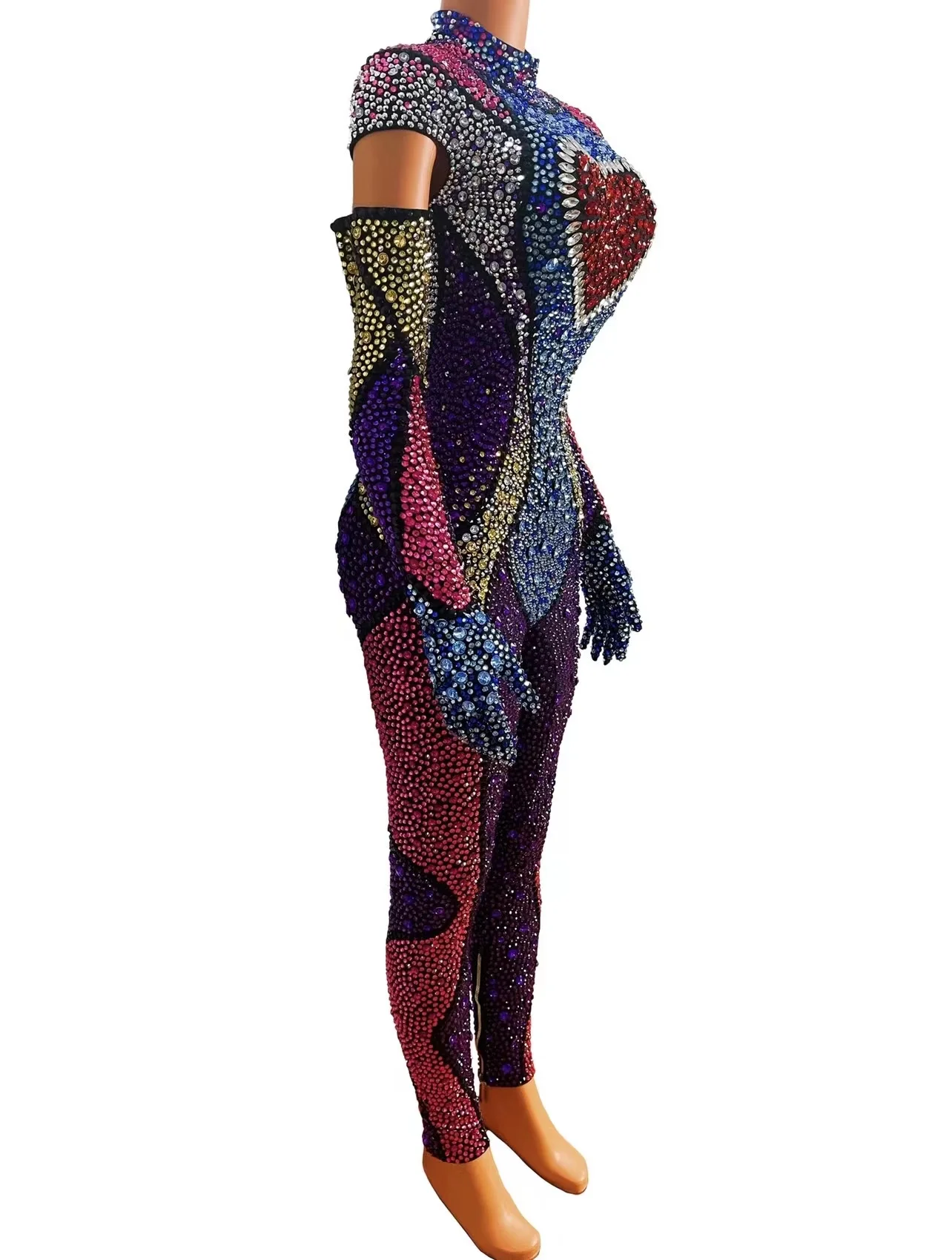 Singer Rhinestones Bodysuit Sexy Bodycon Jumpsuit Plus Size Showgirl Dance Club Party One Piece