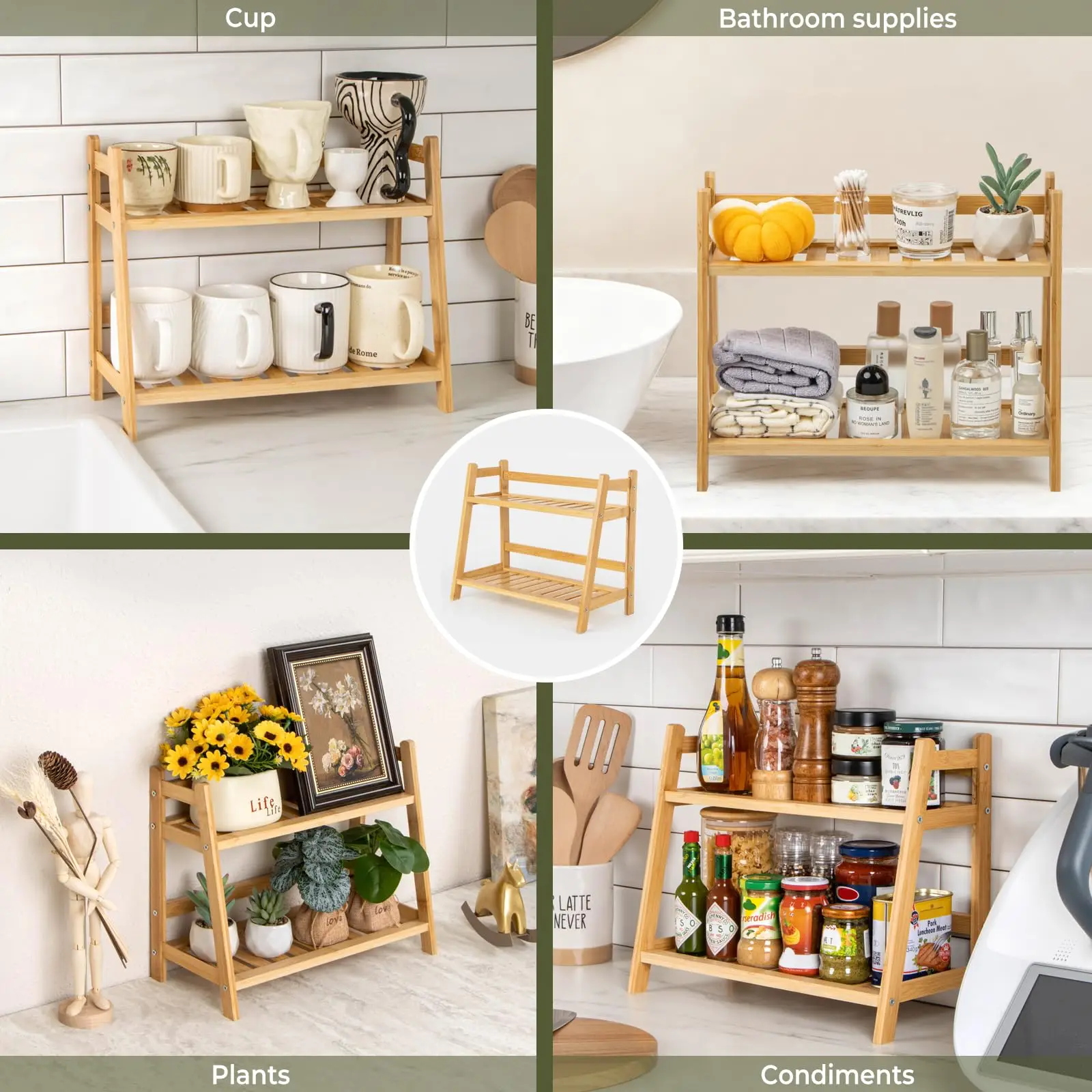 product eco friendly 2 tier bamboo coffee mug holder stand matcha tea set organizer rack kitchen cup storage shelf countertop display-6