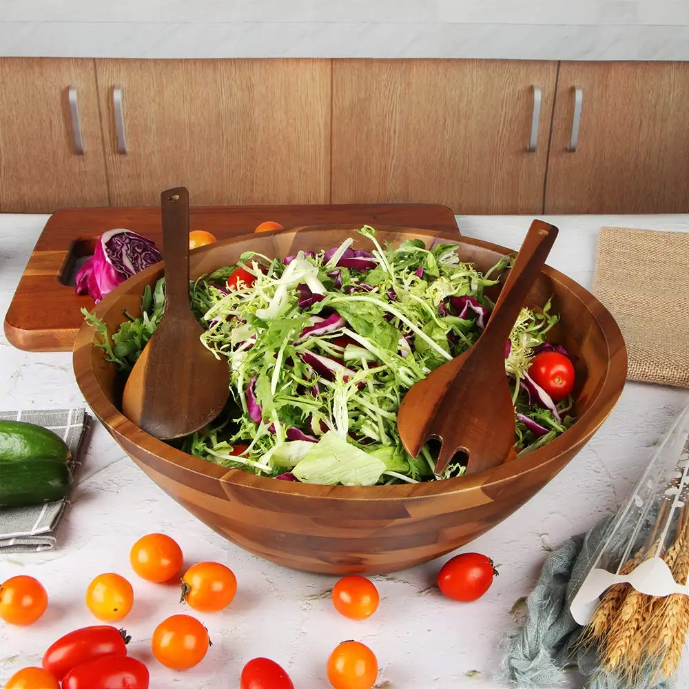 product acacia wood salad bowl 125 inch large serving bowl with spoon fork wood bowl for kitchen custom logo-4