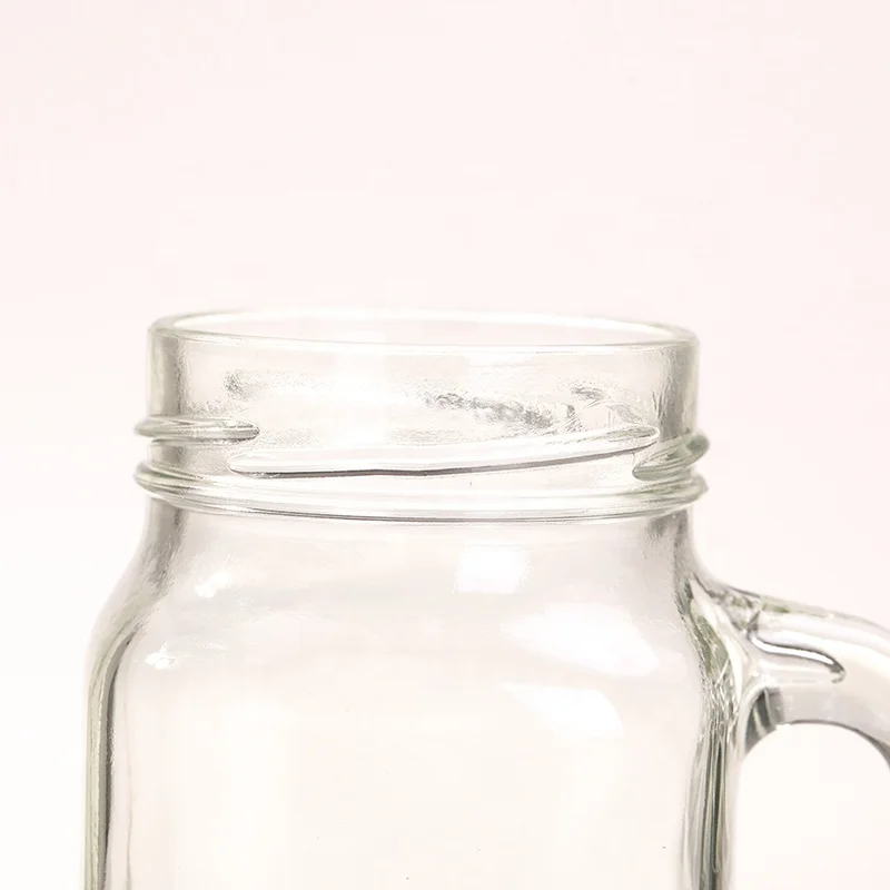 Factory Manufactured Wholesale Smooth Square Glass Mason Jar with Handle 500 ml 16oz