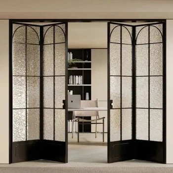 ALUFRONT Modern Double French Entry Door Aluminum Double Tempered Glass Security Casement Exterior