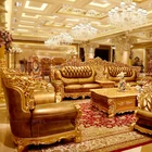 Grand Luxury Heavy Carving Golden 7 Seater Sofa Set For Villa Project