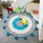 Rug TW Boho Knit 100% Acrylic Handmade Baby Knitted Pom Pom Tassel Crochet Kids Rug Carpets