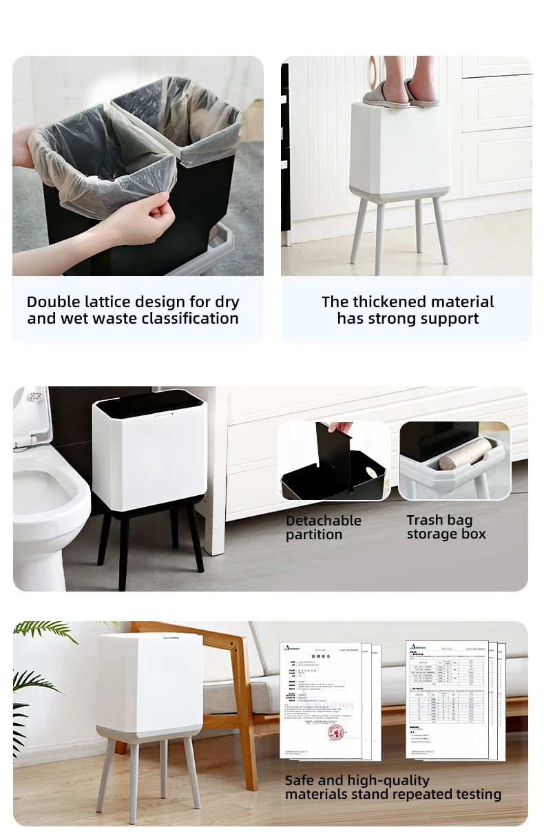 Wannuo Living Room/Kitchen Trash Can Garbage Sorting Bin Easy to Clean High Trash Can With Garbage Bag Storage Rack manufacture