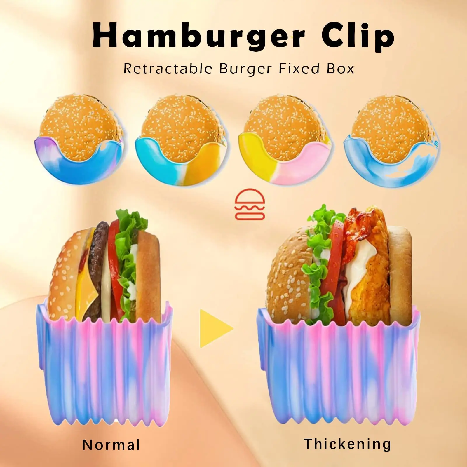 Retractable Reusable Hamburger Sandwich Burger Holders Fixed Box Clip Rack  Adjustable Hygienic Silicon French Fry Hamburger