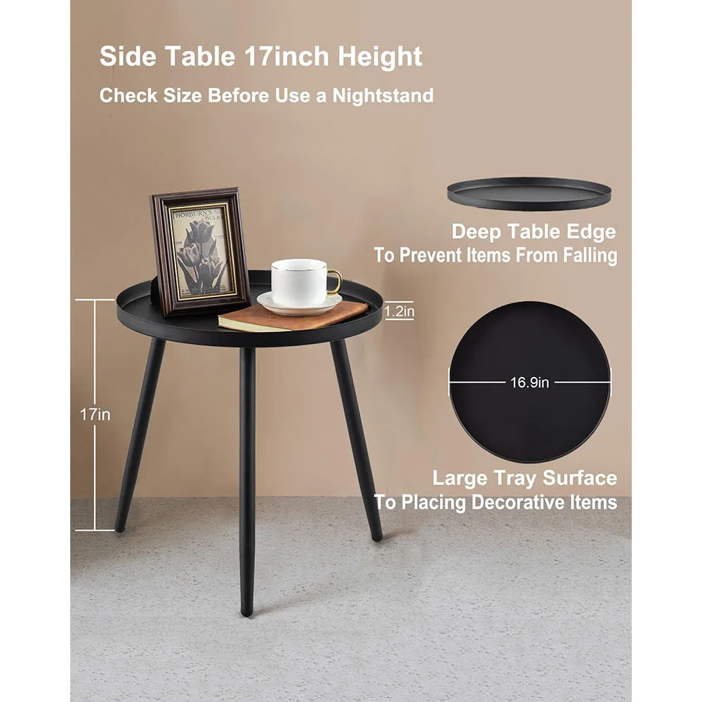 Matte Black 3-Legged Small Side Table for Living Room and Dining for Small Spaces All Indoor Use details