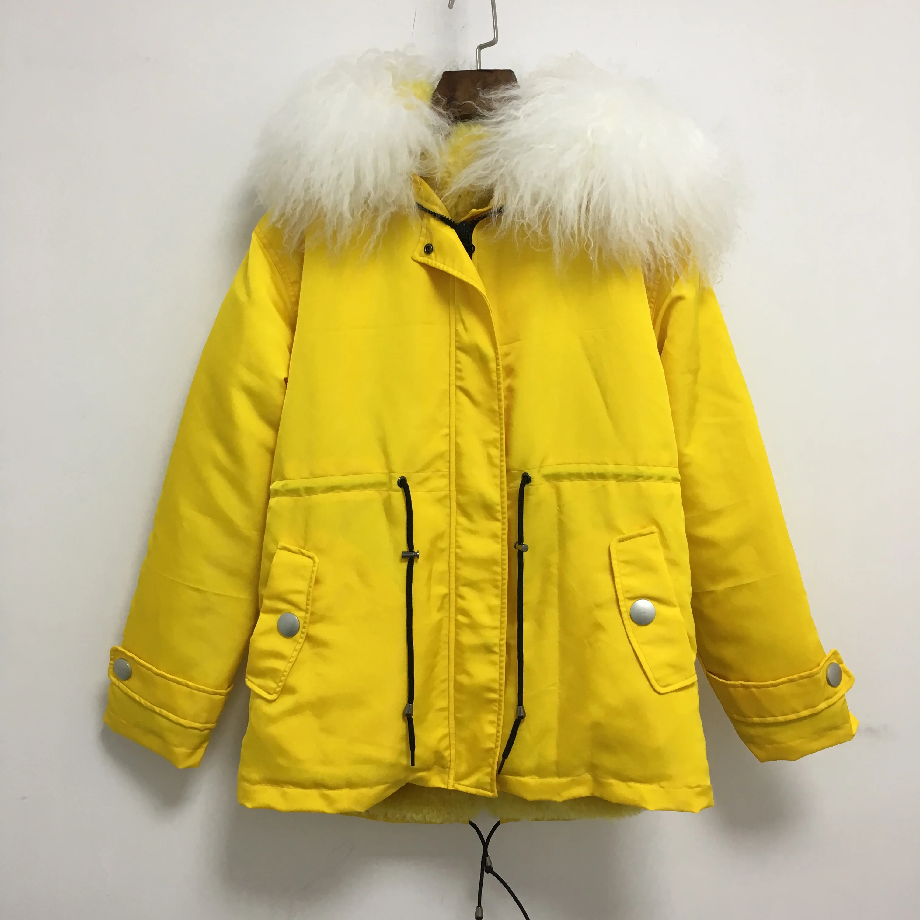 yellow fur hood coat