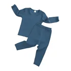 Kids Wholesales Spring 100% Ribbed Cotton Long Sleeve Sleeping Wear Kids 2 Pcs Set Pajamas Children