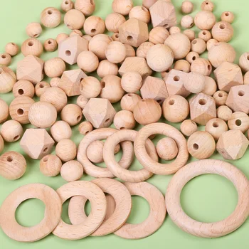 BPA Free Non-toxic Chewable Custom Wholesales Loose Wood Beads Teething Wooden Beads