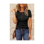 Casual Shirt Daily Casual Style Ladies Single Breasted Short Sleeve Round Neck T Shirt For Women Button Front Girl Tops