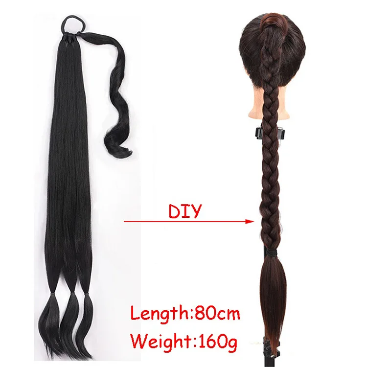 Synthetic Long Braided Ponytail Hairpiece 32 Inches Kinky Straight