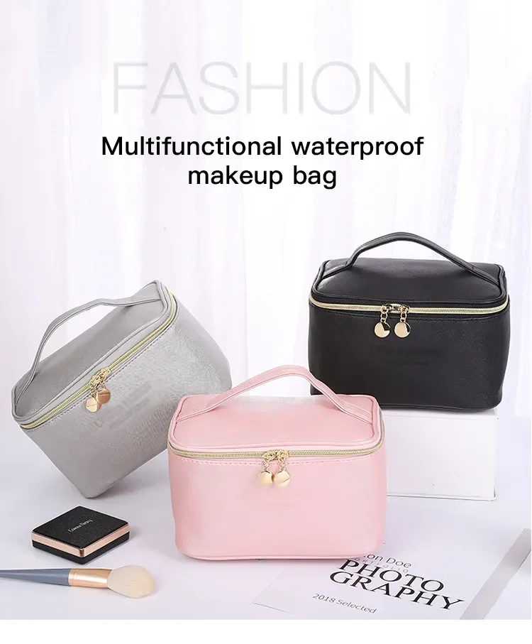 Large Women Cosmetic Bag Pu Waterproof Zipper Make Up Bag Travel