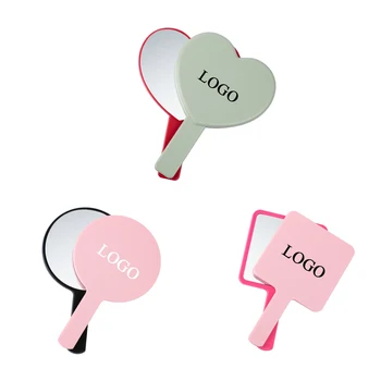 Heart Round Square Shapes Customized Logo Cosmetic Mirror Private Label Plastic Portable Handheld Makeup Mirror With Handle